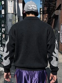 NEOSTRIT Men's Letter Print Casual Daily Wear Long Sleeve Sweater - Black - View 2