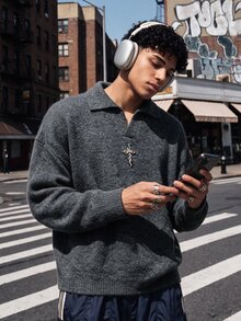 NEOSTRIT Men's Street Casual Long Sleeve Sweater For Daily Wear - Dark Grey - View 3