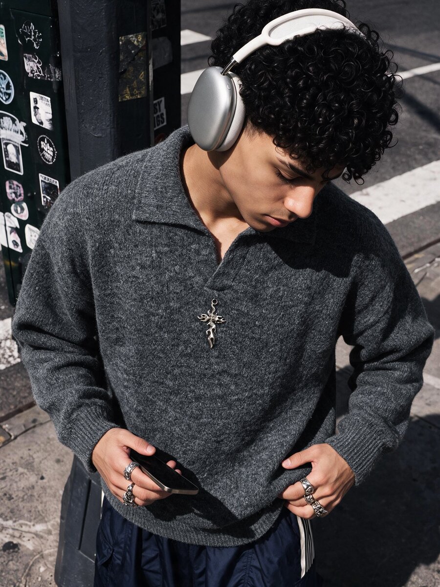NEOSTRIT Men's Street Casual Long Sleeve Sweater For Daily Wear - Dark Grey - View 1