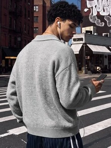 NEOSTRIT Men's Letter Print Long Sleeve Casual Loose Fit Sweater - Grey - View 2