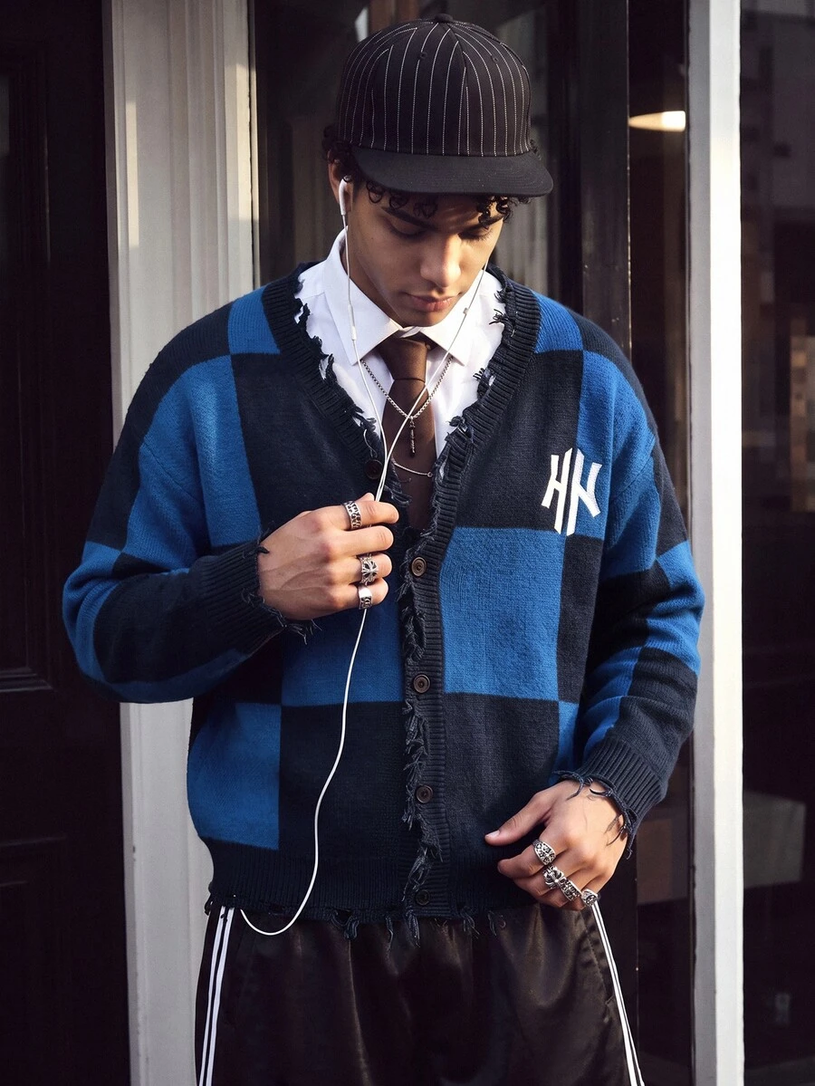 NEOSTRIT Men's Street Fashion Colorblock Button Knit Cardigan Festival Boys Fall/Winter Daily New Pull, Sweaters カーディガン - Multicolor - View 1
