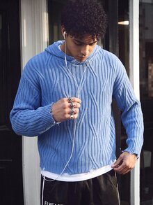 NEOSTRIT Hoodies, Men's Streetwear Colorblock Fashion Ribbed Long Sleeve Sweatshirt Y2k Couple Matching Outfit Fall Pull, Sweaters - Blue - View 3
