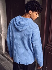 NEOSTRIT Hoodies, Men's Streetwear Colorblock Fashion Ribbed Long Sleeve Sweatshirt Y2k Couple Matching Outfit Fall Pull, Sweaters - Blue - View 2