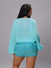 Rustia Plus Size Women Mint Green Cowl Neck Long Sleeve Blouse Autumn/Winter - Mint Green - View 2