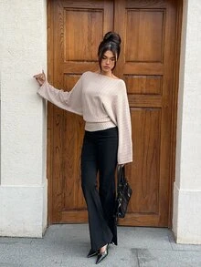Siren Gaze Women's Off-Shoulder, Long-Sleeve, Loose-Fit Knit Sweater-Simple, Versatile, And Casual; Suitable For Daily Wear And Commuting In Autumn And Winter - Apricot - View 10