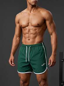 Coreblaze Men's Colorblock Trim Drawstring Waist Sports Shorts, Gym - Green - View 1