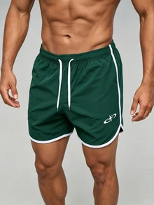 Coreblaze Men's Colorblock Trim Drawstring Waist Sports Shorts, Gym - Green - View 3