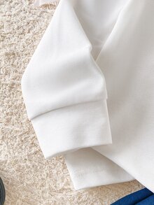 SHEIN 幼女秋季風格兩件套套裝，白色長袖 Polo 上衣與深藍色百褶裙套裝，63% 棉質柔軟透氣，適合校服與日常穿著 - 彩色 - 查看 8