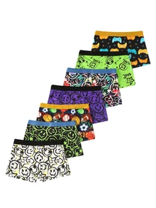 SHEIN 7pcs/Pack Boys' Game Console, Football, Rugby, Smiling Face Pattern Comfortable Growing Boxer Briefs Black Purple Summer Night Athletic Autumn Fall - Multicolor - View 3