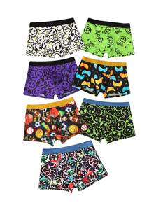SHEIN 7pcs/Pack Boys' Game Console, Football, Rugby, Smiling Face Pattern Comfortable Growing Boxer Briefs Black Purple Summer Night Athletic Autumn Fall - Multicolor - View 5