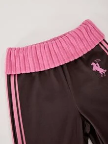 Tween Girls Fleece Flared Sweatpants Preppy Y2k 2000s Casual Athletic Colorblock High Waist Sporty Winter Pants Sport School Pink And Brown Active - Rust Brown - View 3