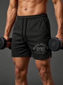 Coreblaze Men's Elastic Waist Solid Color Sports Shorts, Gym - Black - View 1