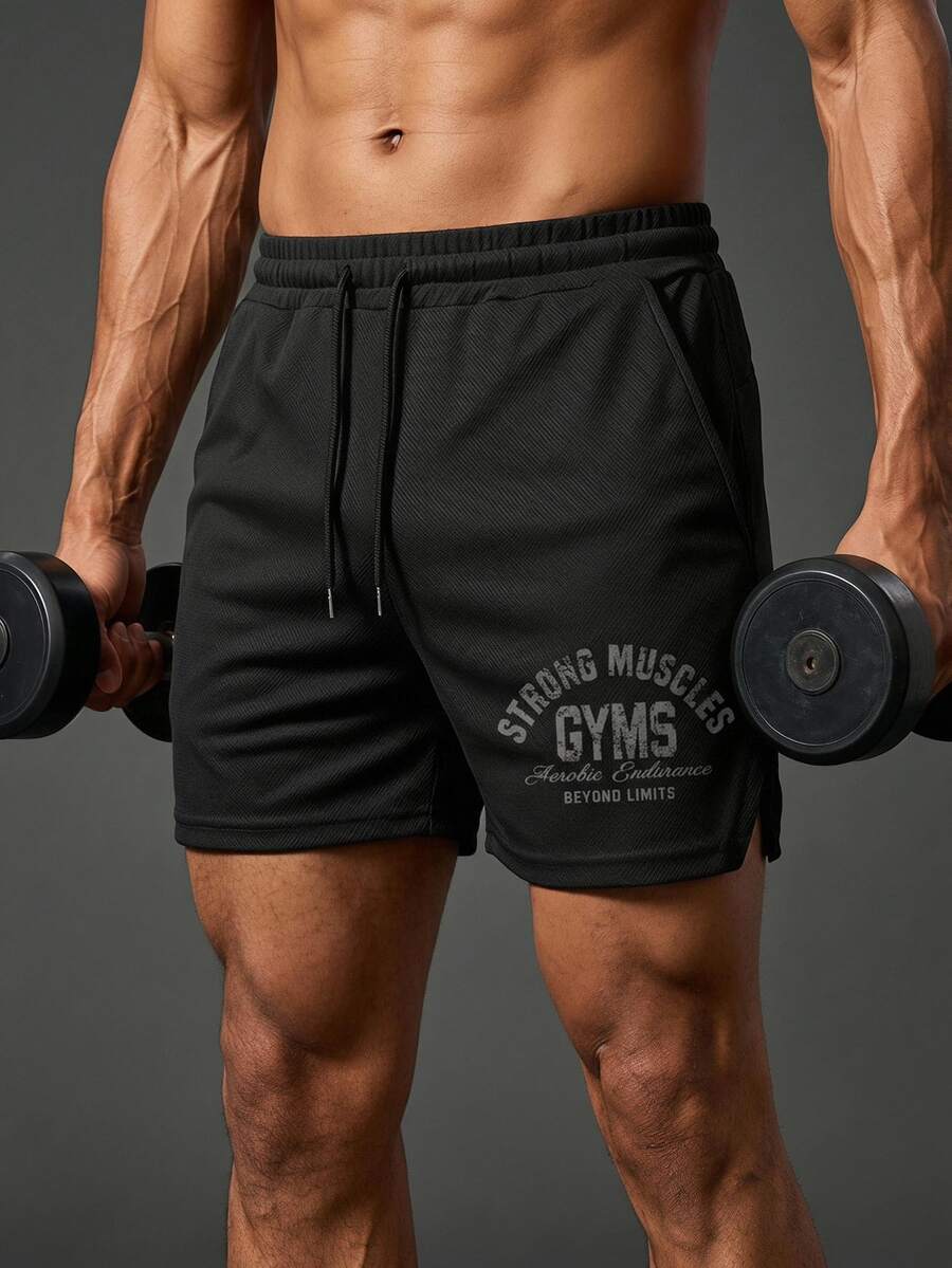 Coreblaze Men's Elastic Waist Solid Color Sports Shorts, Gym - Black - View 1