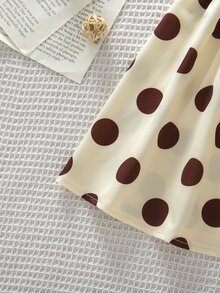 SHEIN Young Girls Cute Retro Brown Large Polka Dot Girls' Spaghetti Strap Dress, Square Neck Ruffle Flutter Sleeve Cinched Waist Princess Dress - Multicolor - View 7