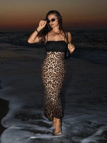 Sirith Women's Fashion Leopard Print Patchwork Spaghetti Strap Dress Party Club Black And White Leopard Print Summer Sexy - Multicolor - View 6