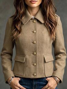 Elyressa Women's Solid Color Casual Versatile Daily Long Sleeve Jacket - Khaki - View 1