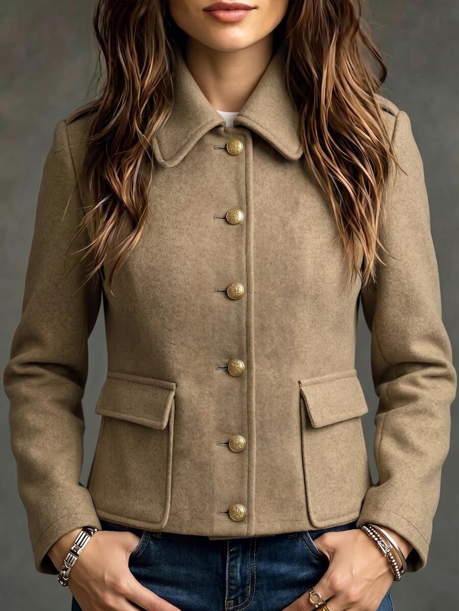Elyressa Women's Solid Color Casual Versatile Daily Long Sleeve Jacket - Khaki - View 1