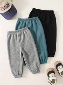 SHEIN 3pcs Young Boy Casual Versatile Elastic Waist Sweatpants Kids Joggers All-Match Multi-Pack Winter - Multicolor - View 2