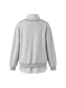 SHEIN Autumn/Winter Black & White Striped Patchwork 2 In 1 Grey Maternity Sweatshirt, Printed Fashion Casual Loose Everyday - Multicolor - View 5