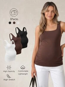 Modmama Maternity Casual Versatile Solid Color Fitted Tank Top - Multicolor - View 5