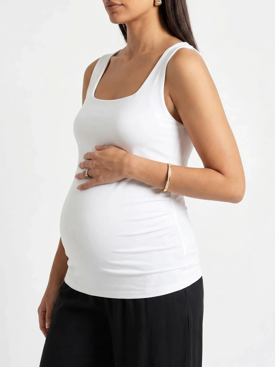 Modmama Maternity Casual Versatile Solid Color Fitted Tank Top - Multicolor - View 1