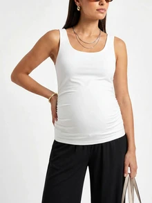 Modmama Maternity Casual Versatile Solid Color Fitted Tank Top - Multicolor - View 2