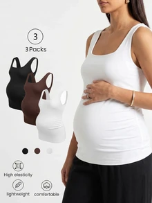 Modmama Maternity Casual Versatile Solid Color Fitted Tank Top - Multicolor - View 3
