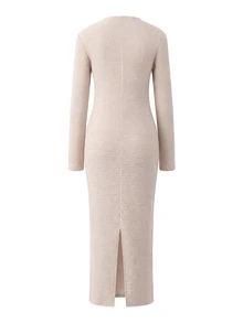 SHEIN Maternity Solid Color Front Tie Long Sleeve Fitted Casual Dress - Apricot - View 6