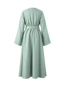GentleRue Maternity Maternity Button V-Neck Minimalist Casual Romantic Nursing Dress Fall Baby Shower Breastfeeding Sage Green - Green - View 5