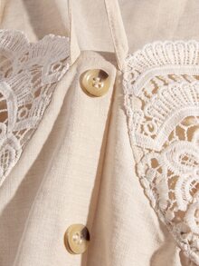 GentleRue Maternity Maternity Long Sleeve Sweetheart Neckline Bow Decor Button Dress - Apricot - View 10