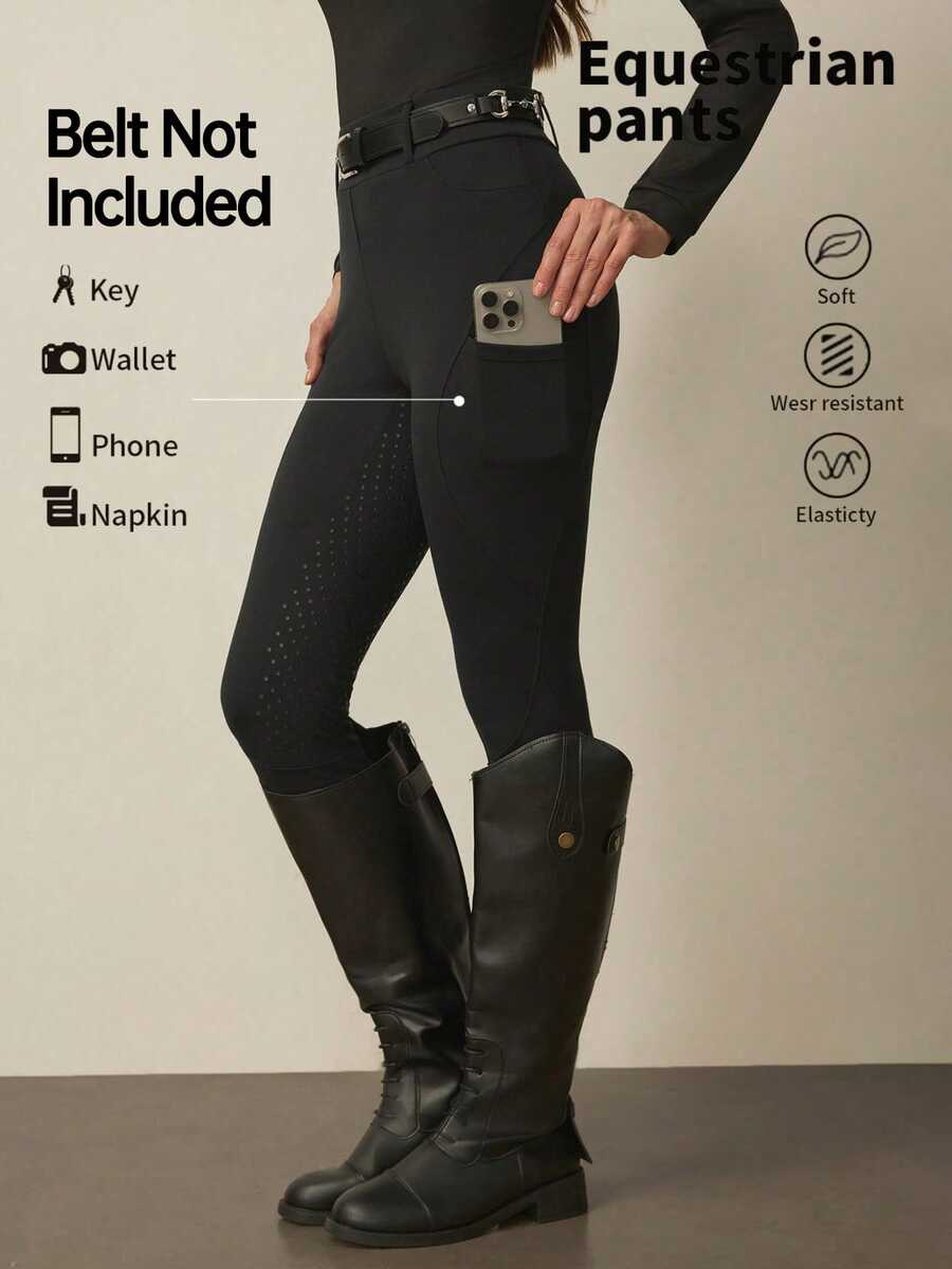 With My Calm Women's Equestrian Jodhpurs/Breeches, Full Silicone Seat Non-Slip Riding Pants, Suitable For Horse Riding Sports, - Black - View 1
