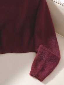 SHEIN Tween Girl Solid Color V-Neck Long Sleeve Cardigan, Suitable For Family Time, Attending Parties, Outdoor Activities - Burgundy - View 3