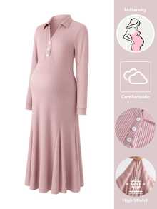 SHEIN Đầm bầu màu trơn phong cách thường ngày đi tiệc - Bụi hồng - Xem 5