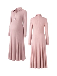 SHEIN Đầm bầu màu trơn phong cách thường ngày đi tiệc - Bụi hồng - Xem 9