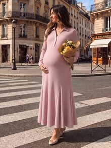 SHEIN Đầm bầu màu trơn phong cách thường ngày đi tiệc - Bụi hồng - Xem 1