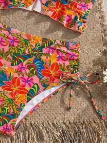 Swim Vcay Women's Beach Holiday Ruffle Hem Drawstring Sexy Leopard Print Camisole Bikini Top - Multicolor - View 5
