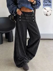 Muchica Sweatpants With Napoleon Button Design, Urban Renaissance Street Style, Casual Fashion, Creative Personalized Streetwear - Black - View 5