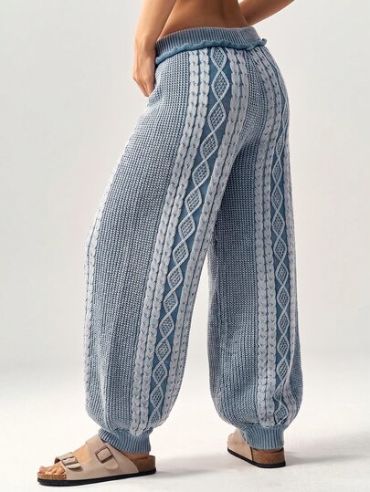 Bohemela Women's Fashion Drawstring Waist Textured Knit Tapered Pants