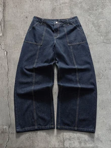 AXEPEAK Men's Streetwear Washed Blue Denim Jacket And Pants Set - Blue - View 5
