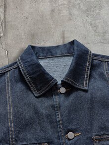 AXEPEAK Men's Streetwear Washed Blue Denim Jacket And Pants Set - Blue - View 10