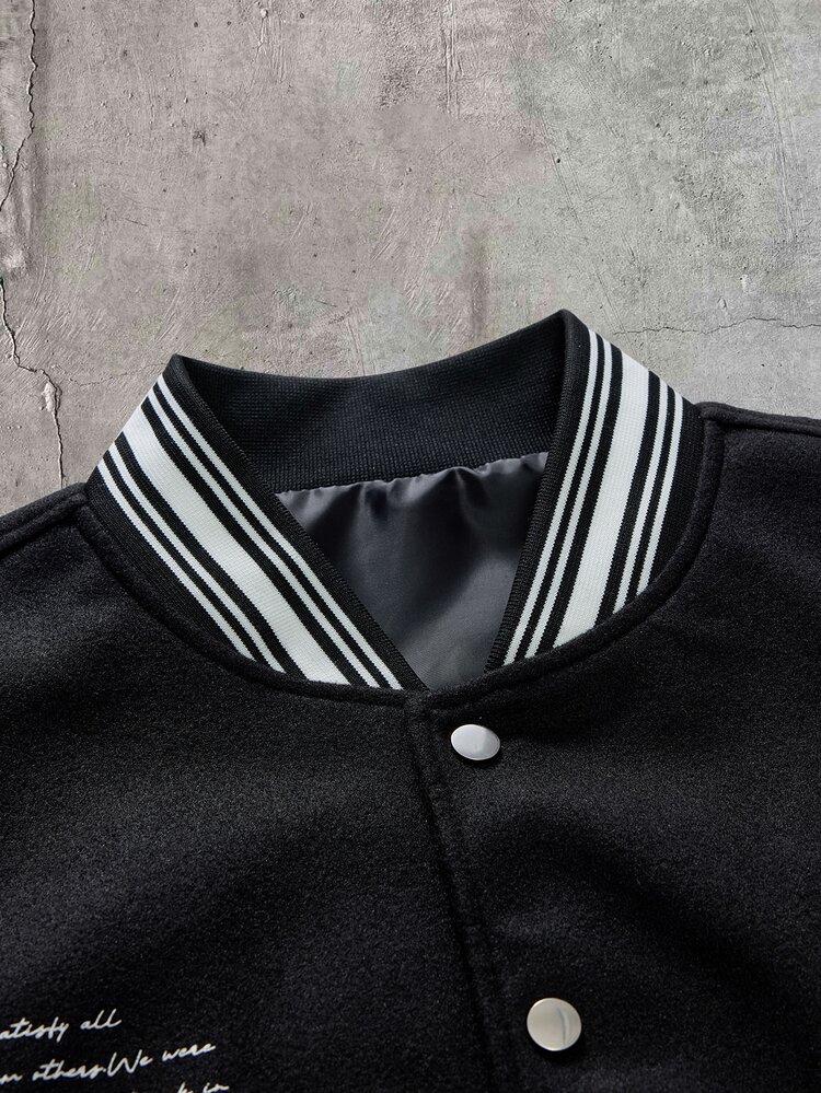 AXEPEAK Men's Letter Print Casual Versatile Daily Wear Long Sleeve Jacket - Black - View 7