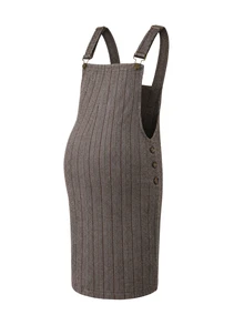 SHEIN Multi-Color Plaid Wool Maternity Pinafore Dress, Casual Elegant Square Neck, Adjustable, With Pockets And Side Buttons, Daily Wear - Multicolor - View 8