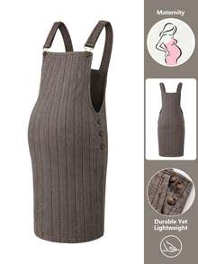 SHEIN Multi-Color Plaid Wool Maternity Pinafore Dress, Casual Elegant Square Neck, Adjustable, With Pockets And Side Buttons, Daily Wear - Multicolor - View 5