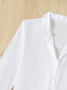 SHEIN Swim 夏季海滩休闲长袖衬衫女士纯色海滩度假开领和服 - 白色 - 查看 7