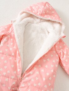 Cozy Pixies Baby Girls Winter Pink Heart Pattern Thermal Lined Thick Hooded One-Piece Padded Coat, Comfortable And Versatile For Baby Girl - Pink - View 7