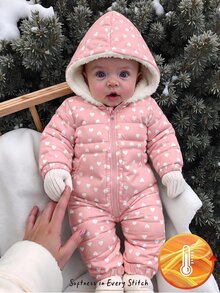 Cozy Pixies Baby Girls Winter Pink Heart Pattern Thermal Lined Thick Hooded One-Piece Padded Coat, Comfortable And Versatile For Baby Girl - Pink - View 2