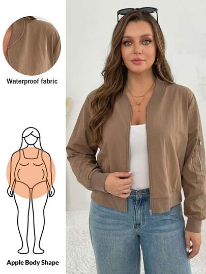 Shapeblank Women's Plus Size Bomber Jacket , Stylish, Casual, Loose, Comfortable, And Versatile For Everyday Wear (Spring/Autumn), Fall, Simple Style