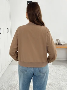 Shapeblank Women's Plus-Size Khaki Jacket – Stylish, Casual, Loose, Comfortable, And Versatile For Everyday Wear (Spring/Autumn),Fall Outfits,Coats,Simple Style - Khaki - View 3