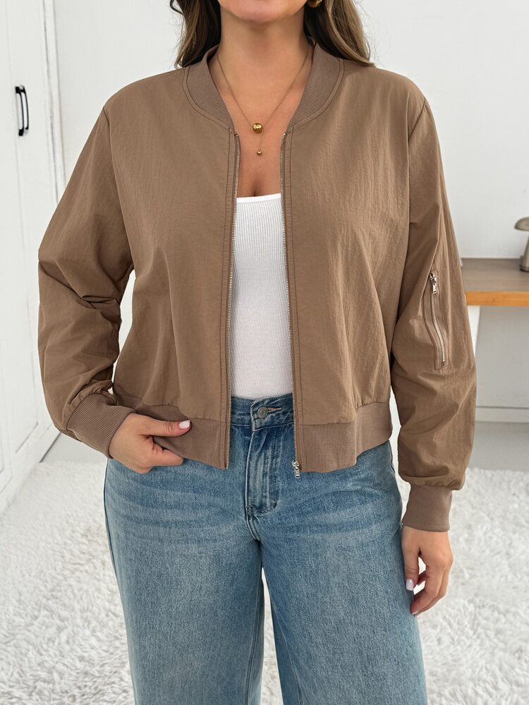 Shapeblank Women's Plus-Size Khaki Jacket – Stylish, Casual, Loose, Comfortable, And Versatile For Everyday Wear (Spring/Autumn),Fall Outfits,Coats,Simple Style - Khaki - View 3