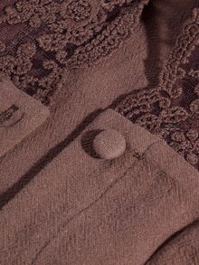Momance Maternity Dress Elegant Elegant Lantern Long Sleeve Lace Collar V-Neck Bustier Design Front Button A-Line Hem Coffee Color Dress - Coffee Brown - View 9